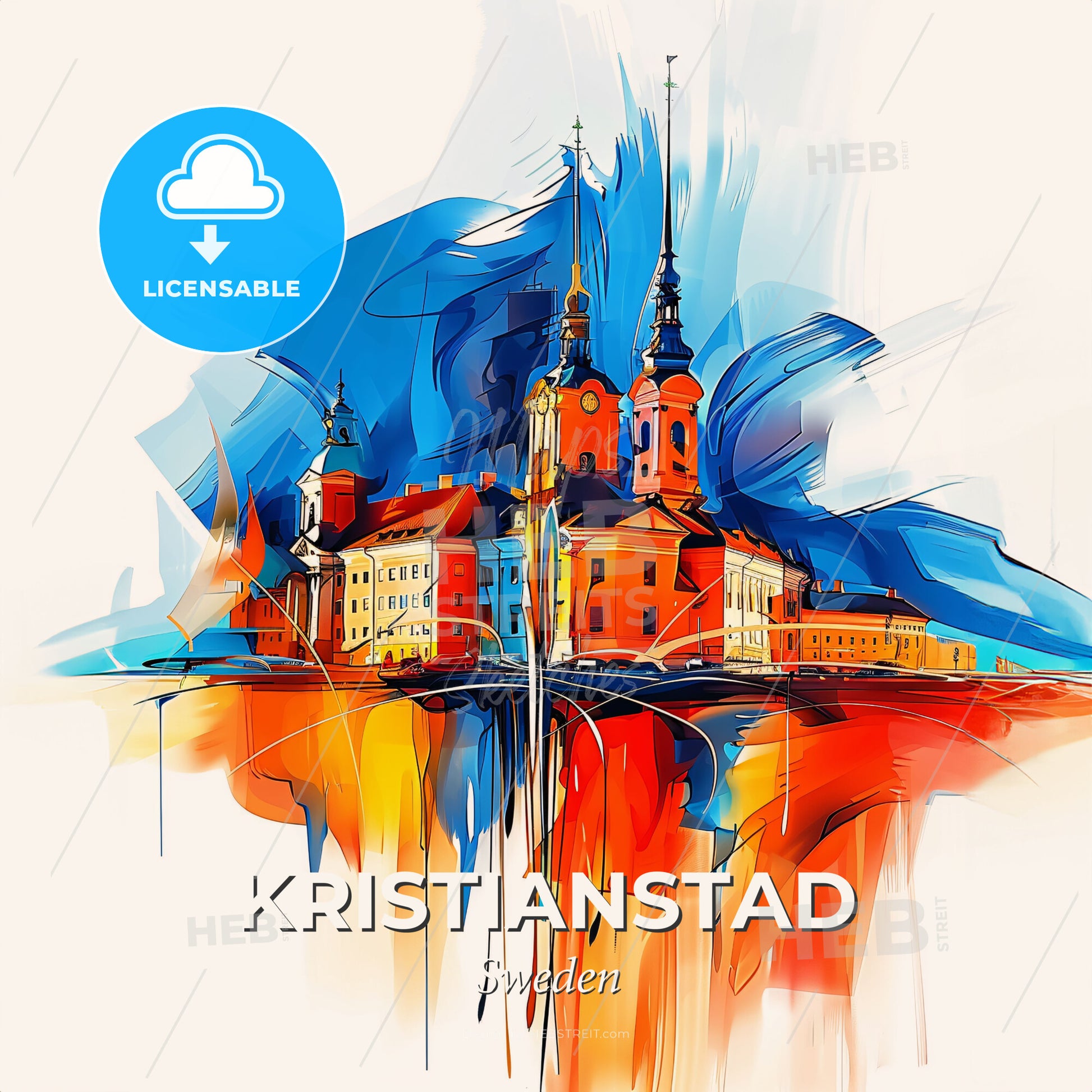 Vibrant Kristianstad, Sweden - A Painting Of A Building - Square format print template