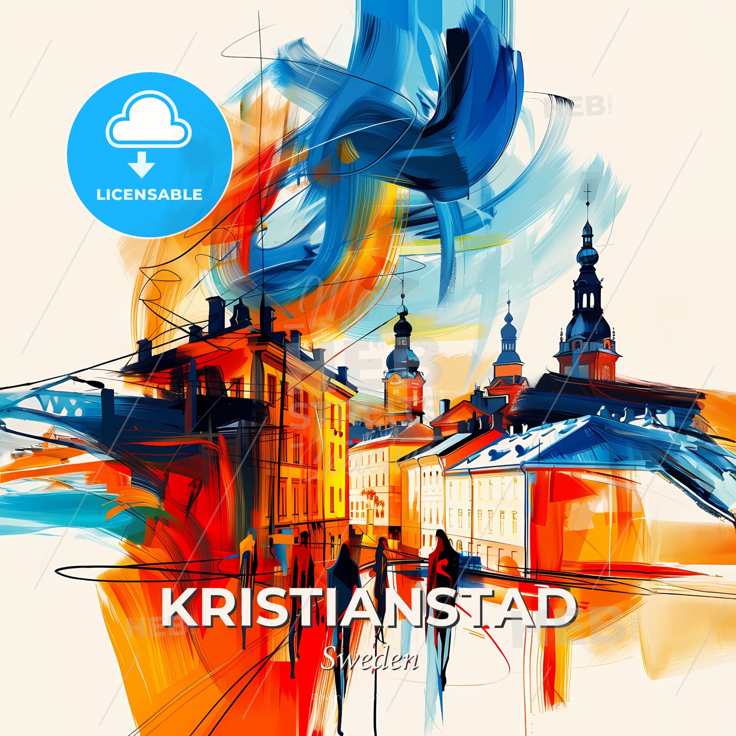 Vibrant Kristianstad, Sweden - A Painting Of A City - Square format print template
