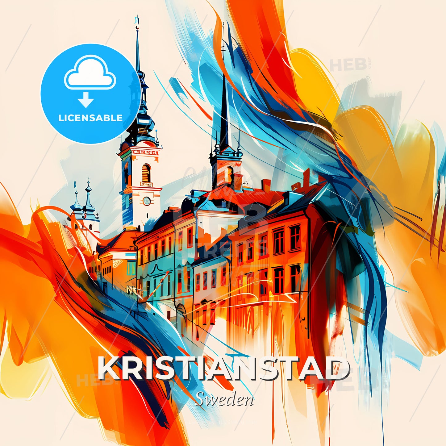 Vibrant Kristianstad, Sweden - A Painting Of A Building With A Steeple - Square format print template