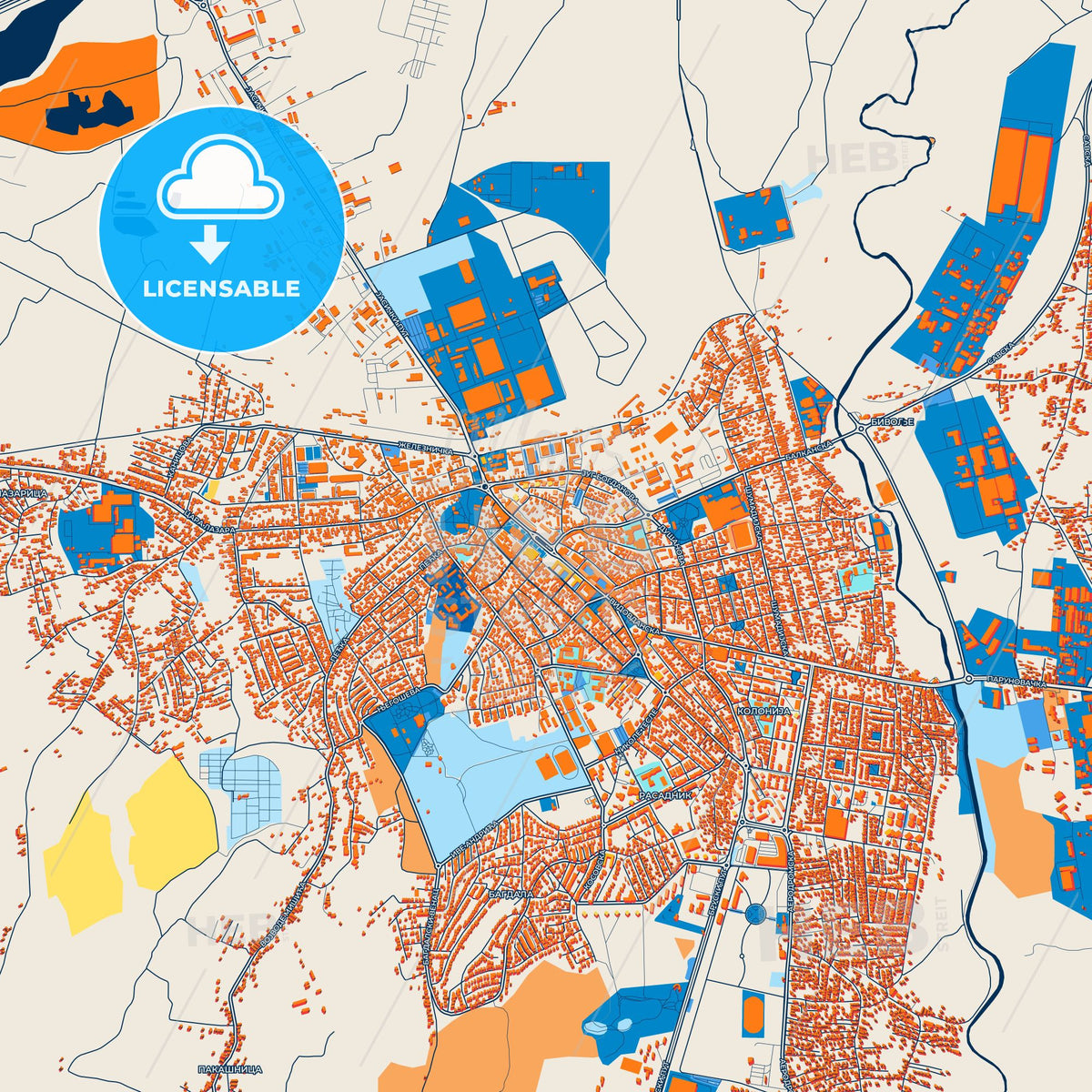 Colorful Kruševac Street Map with Labels and Buildings