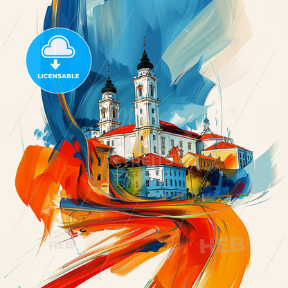 Vibrant Кривий Ріх, Ukraine - A Painting Of A Building With Towers