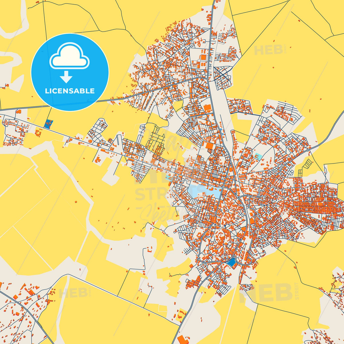 Colorful Ksar El Kebir Street Map with Labels and Buildings