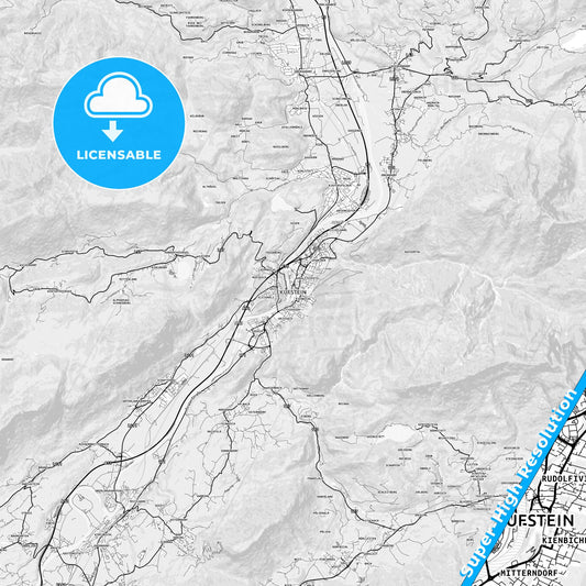Kufstein, Austria light map with streetnames, citynames and districts