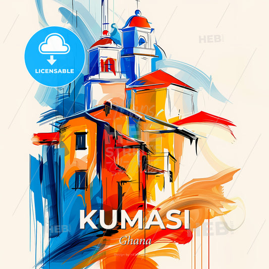 Vibrant Kumasi, Ghana - A Painting Of A Building - Square format print template
