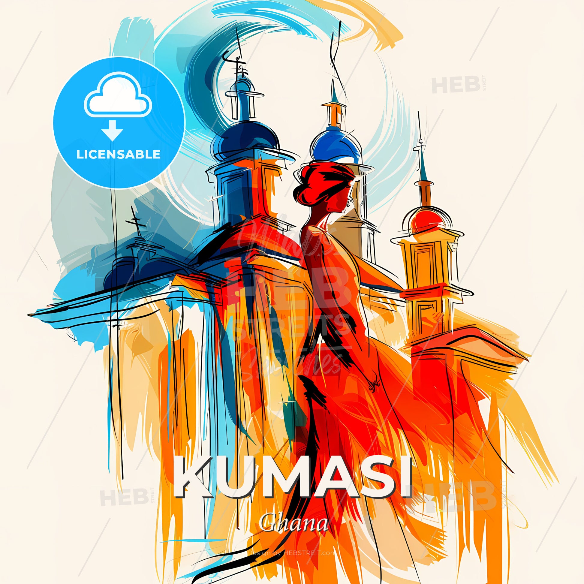 Vibrant Kumasi, Ghana - A Woman In A Red Dress - Square format print template