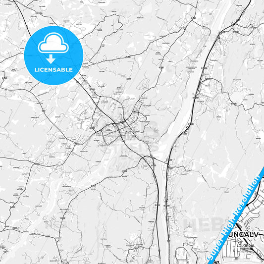 Kungälv, Sweden light map with streetnames, citynames and districts