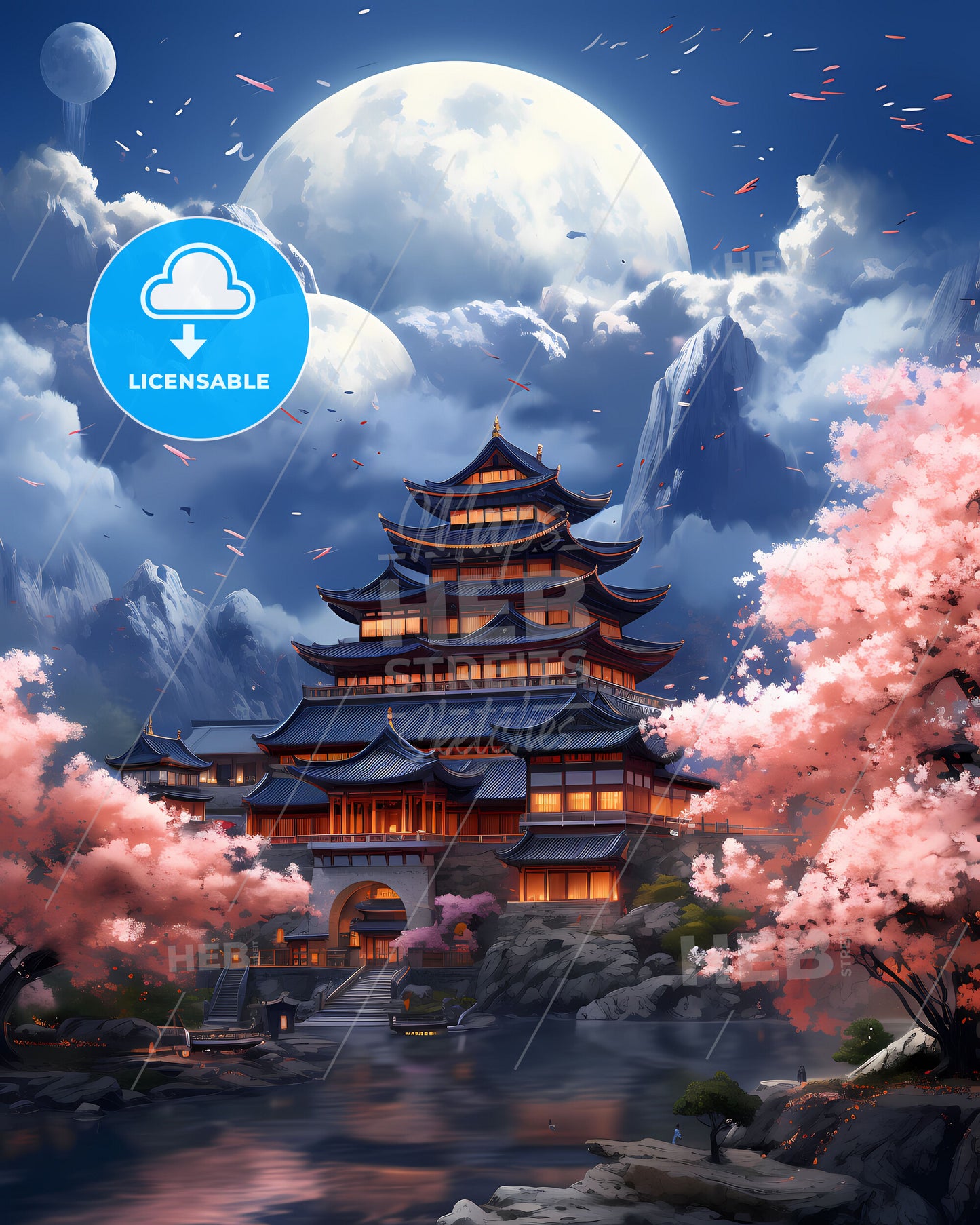 Kunming China Skyline Art Painting Artistic Building Pagoda Lake Trees