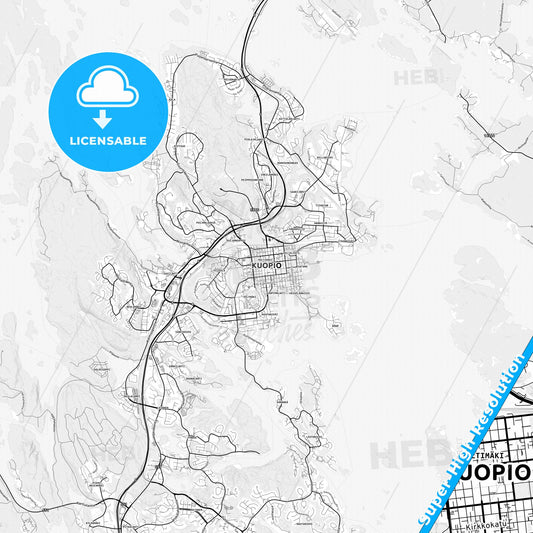 Kuopio, Finland light map with streetnames, citynames and districts