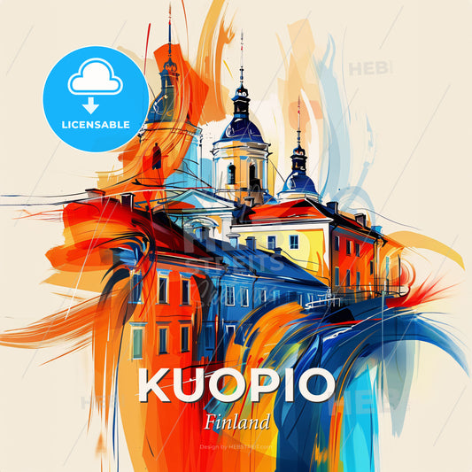 Vibrant Kuopio, Finland - A Painting Of Buildings With Colorful Paint - Square format print template
