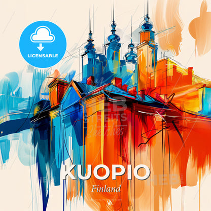 Vibrant Kuopio, Finland - A Painting Of A Building With Towers - Square format print template