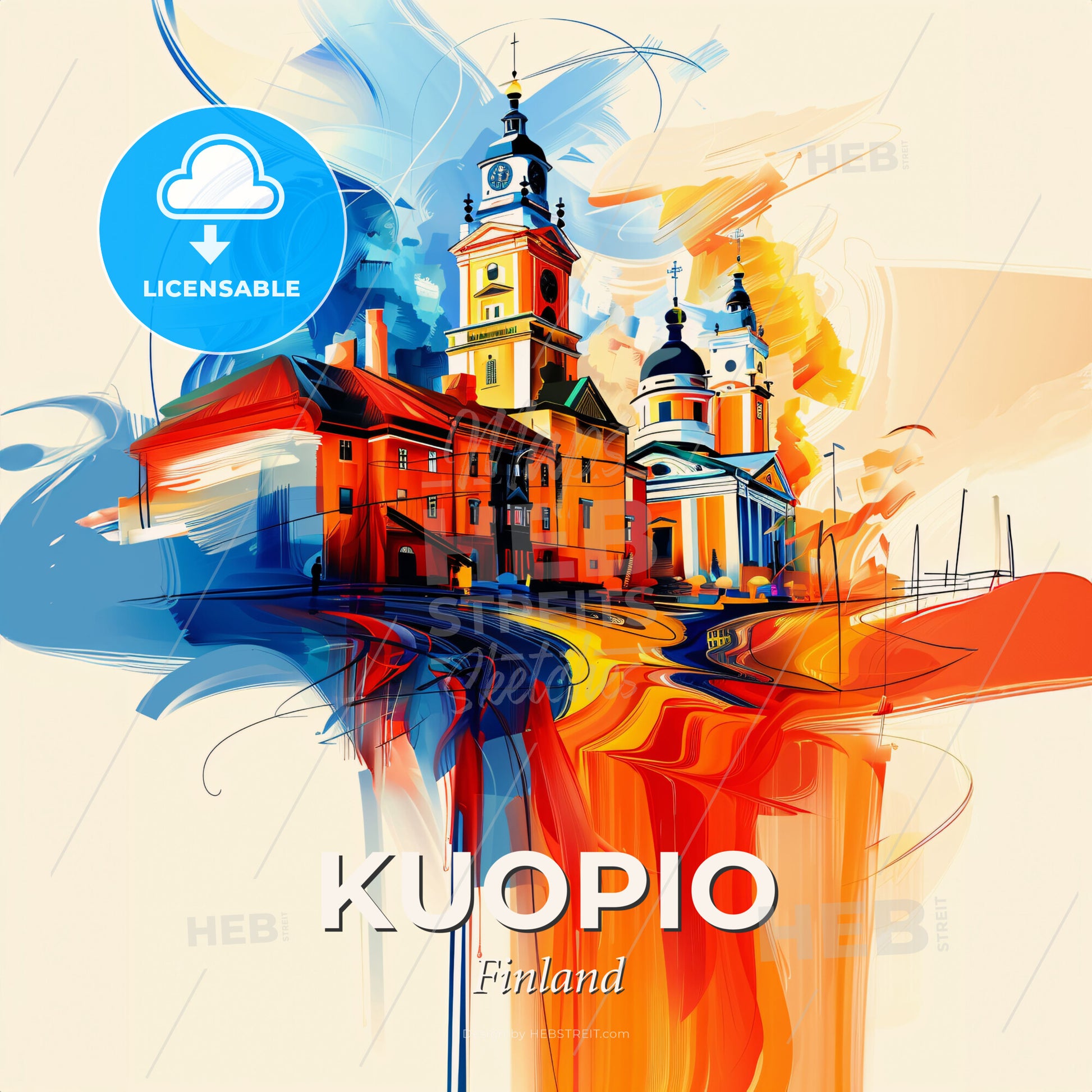 Vibrant Kuopio, Finland - A Colorful Painting Of A Building - Square format print template