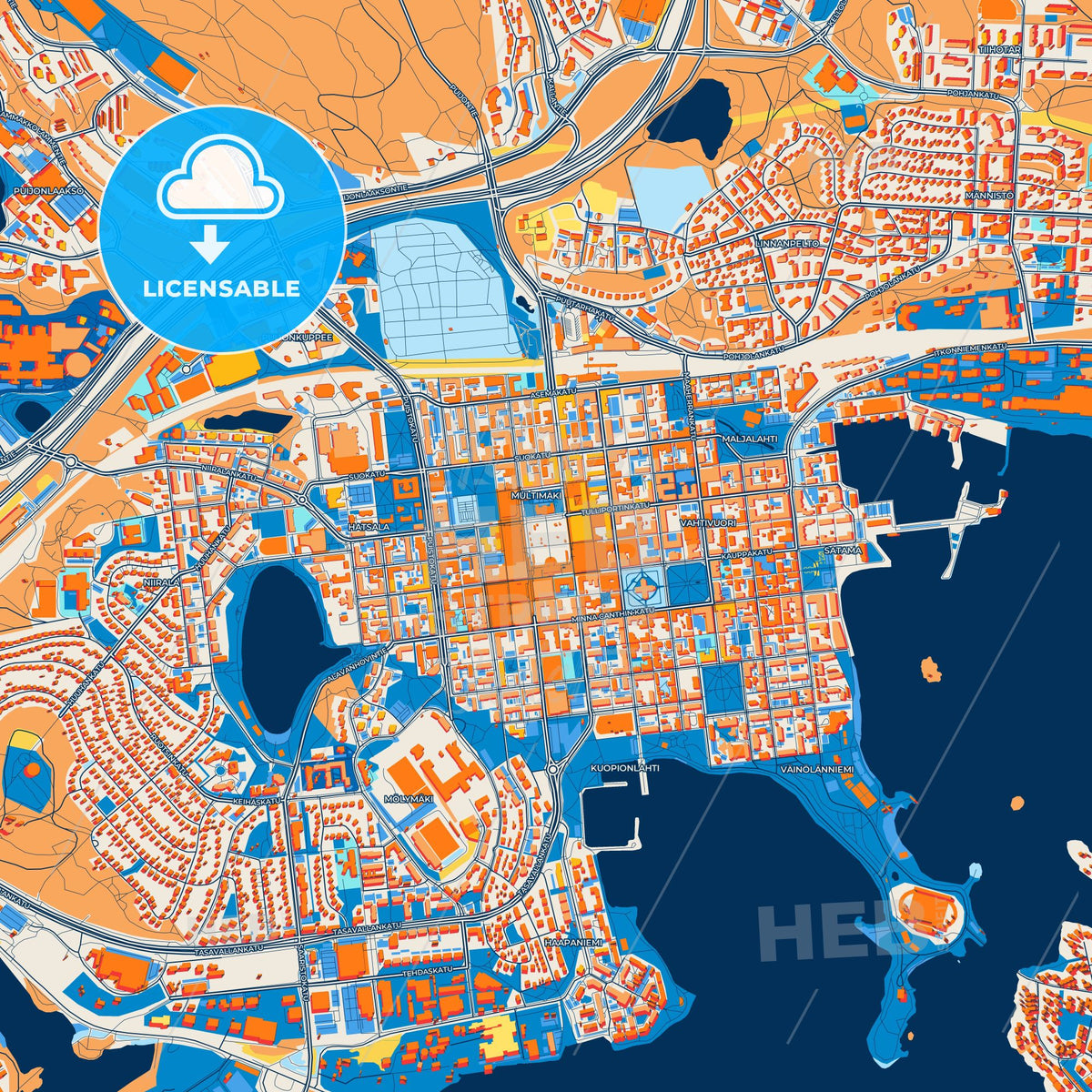 Colorful Kuopio Street Map with Labels and Buildings