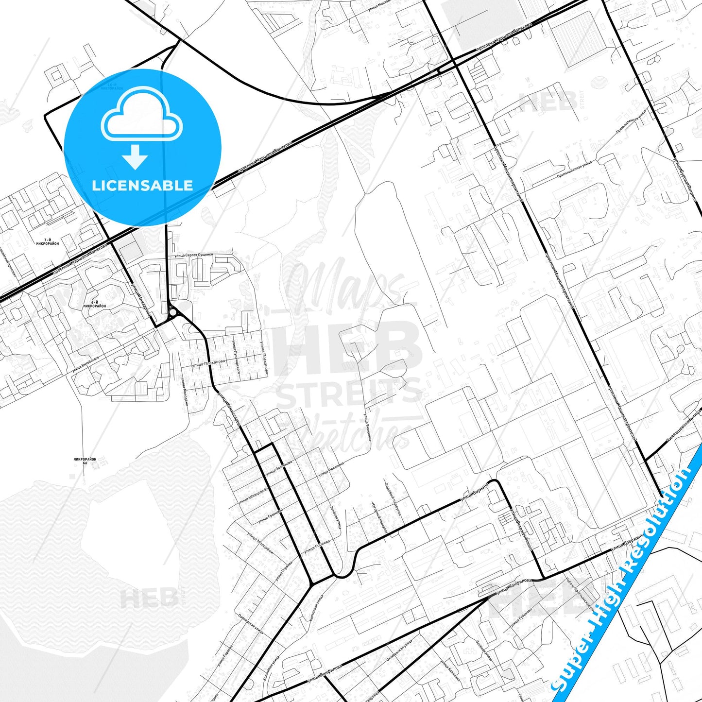 Kurgan, Russia Light Map with Street Names, City Names, and Districts