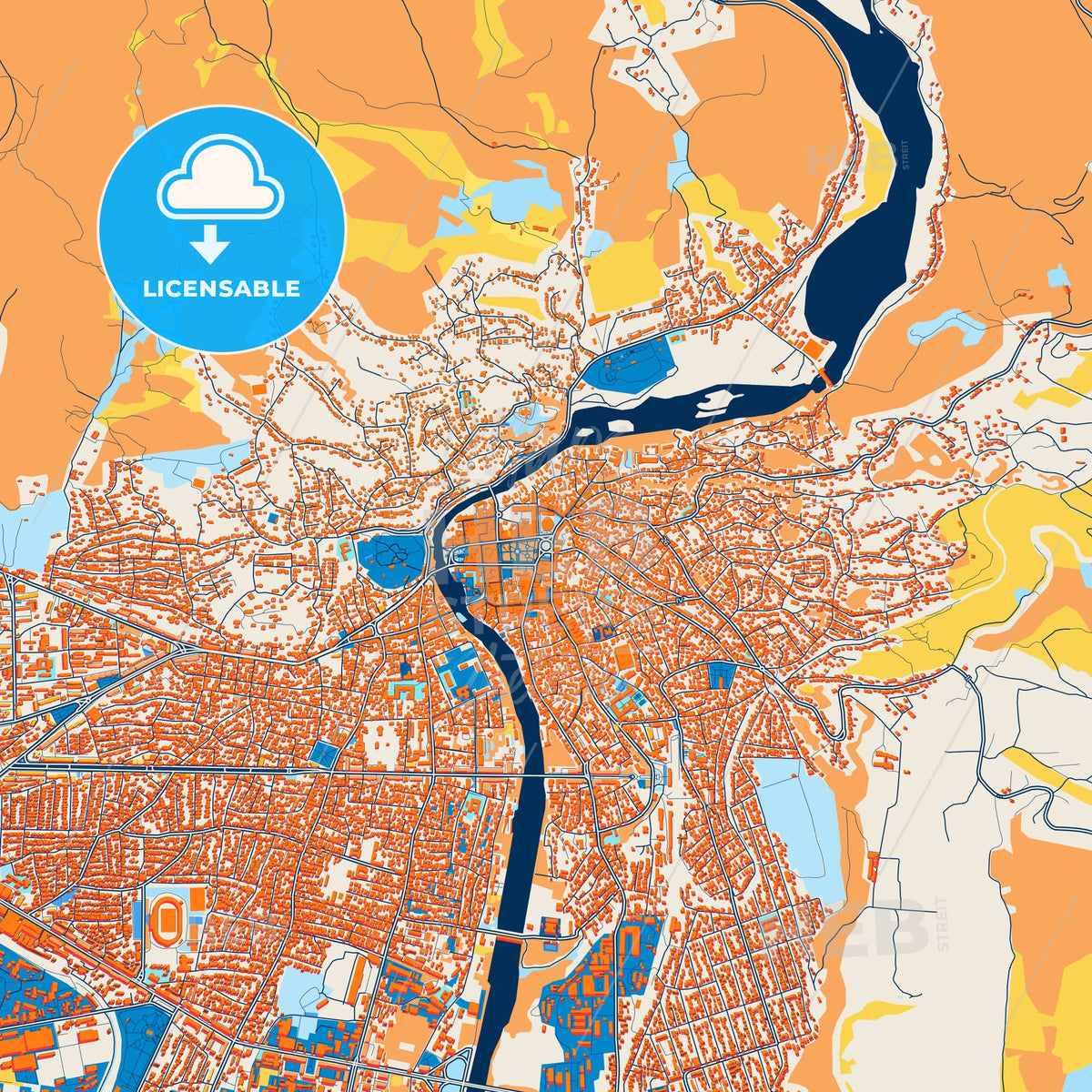Colorful Kutaisi Street Map with Labels and Buildings