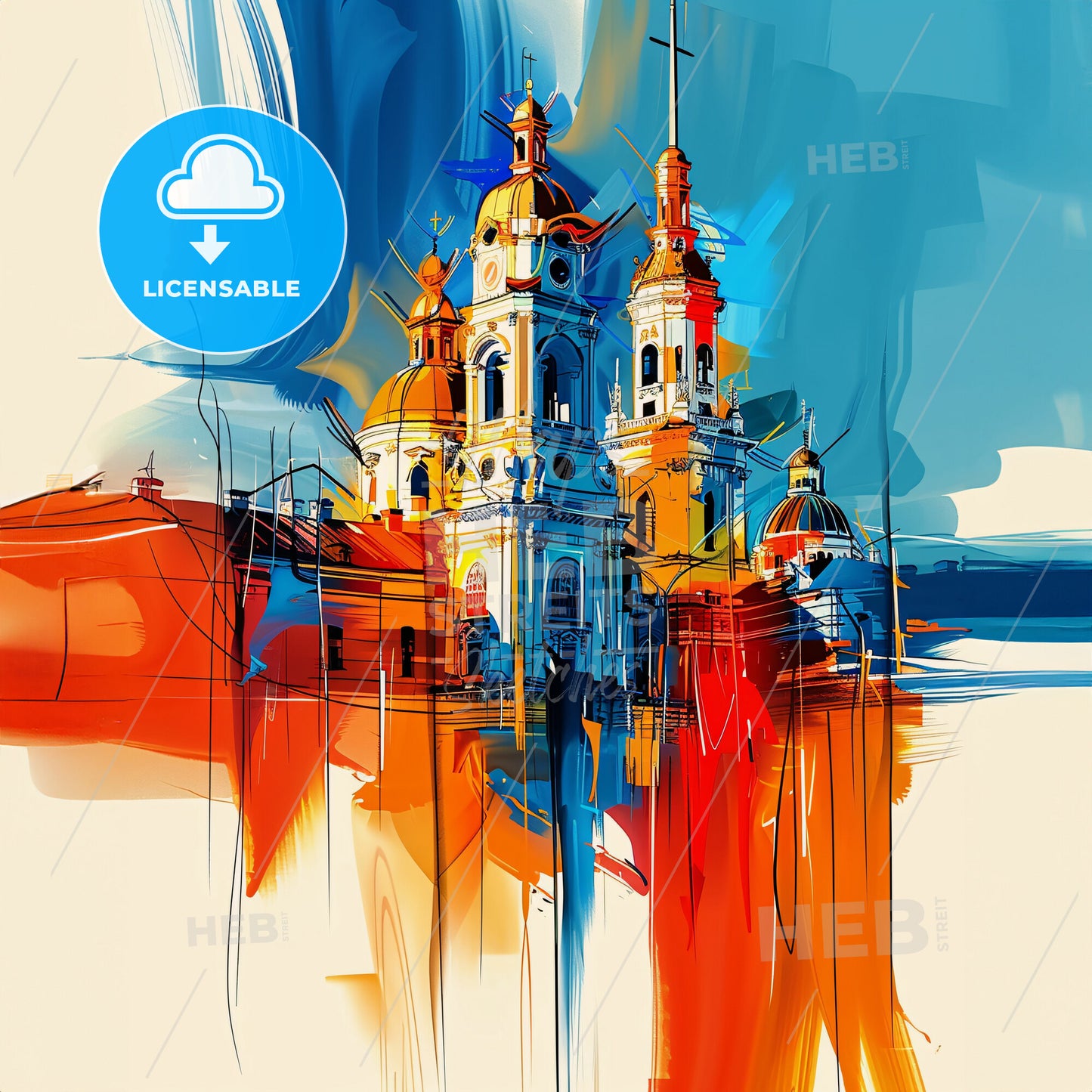 Vibrant Kyiv, Ukraine - A Painting Of A Building With A Cross On Top