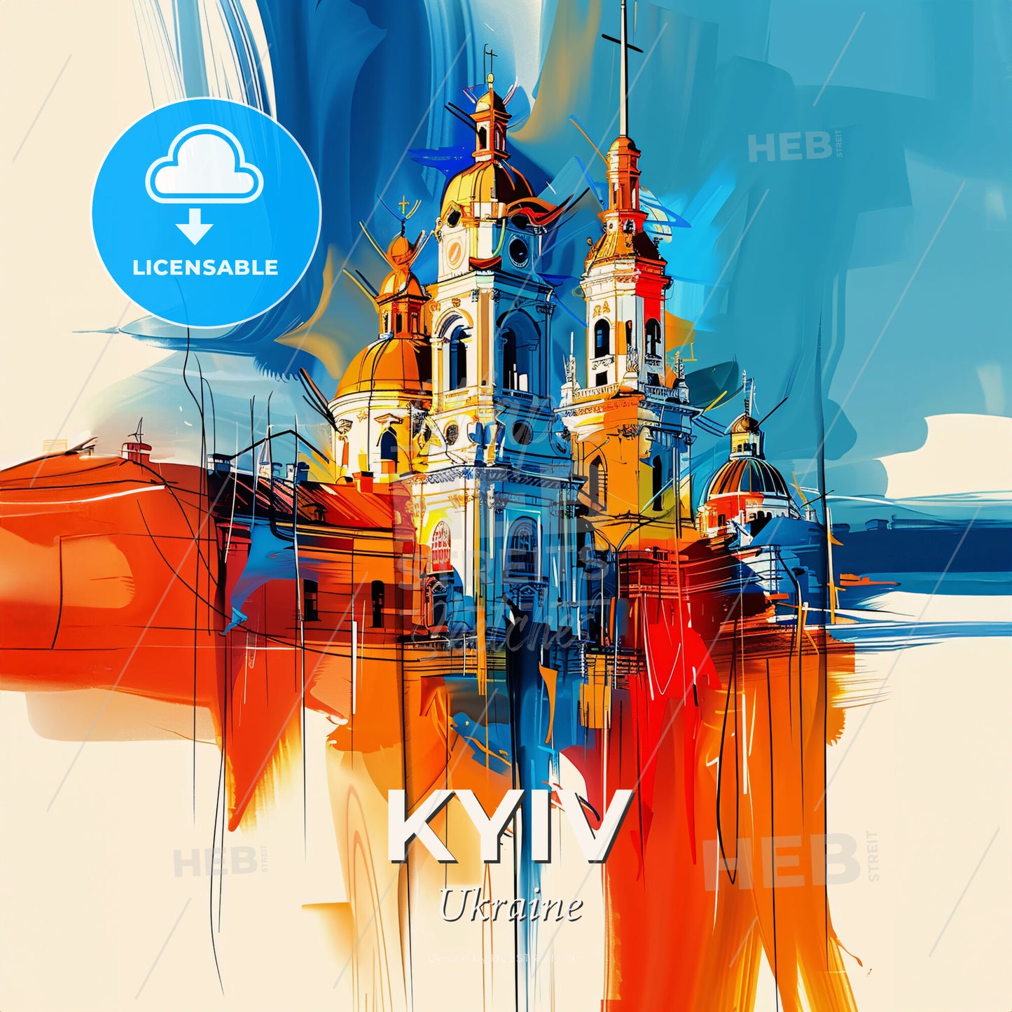 Vibrant Kyiv, Ukraine - A Painting Of A Building With A Cross On Top - Square format print template