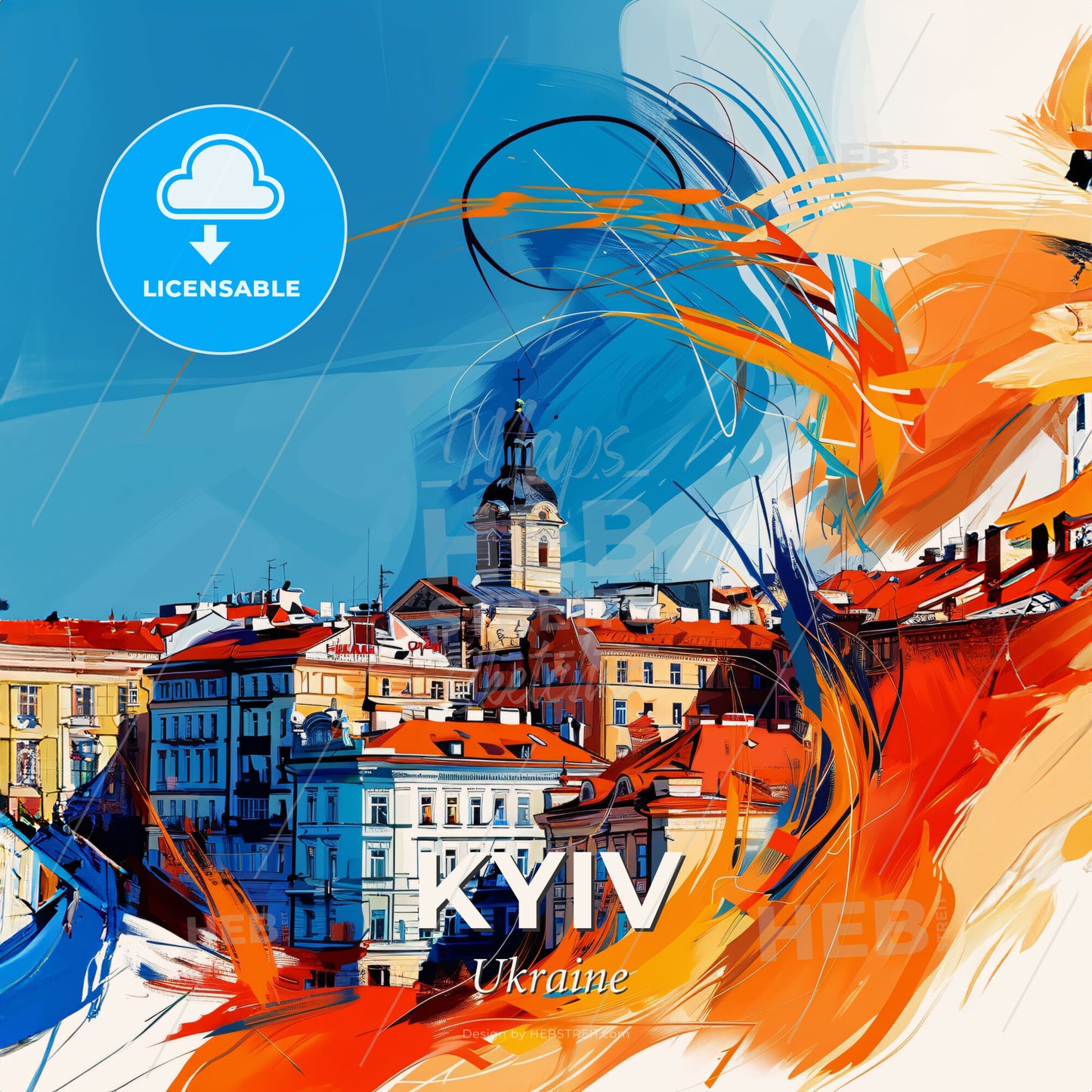 Vibrant Kyiv, Ukraine - A Colorful Cityscape With Buildings And Blue Sky - Square format print template