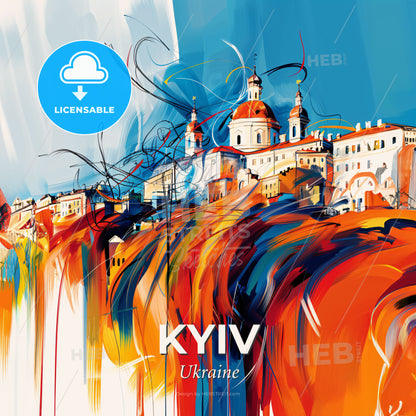 Vibrant Kyiv, Ukraine - A Painting Of A City - Square format print template