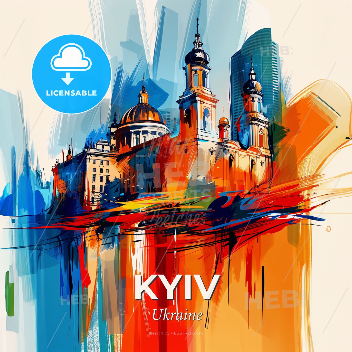 Vibrant Kyiv, Ukraine - A Colorful Painting Of A Building - Square format print template