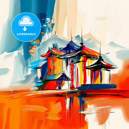 Vibrant Kyoto, Japan - A Painting Of A Building