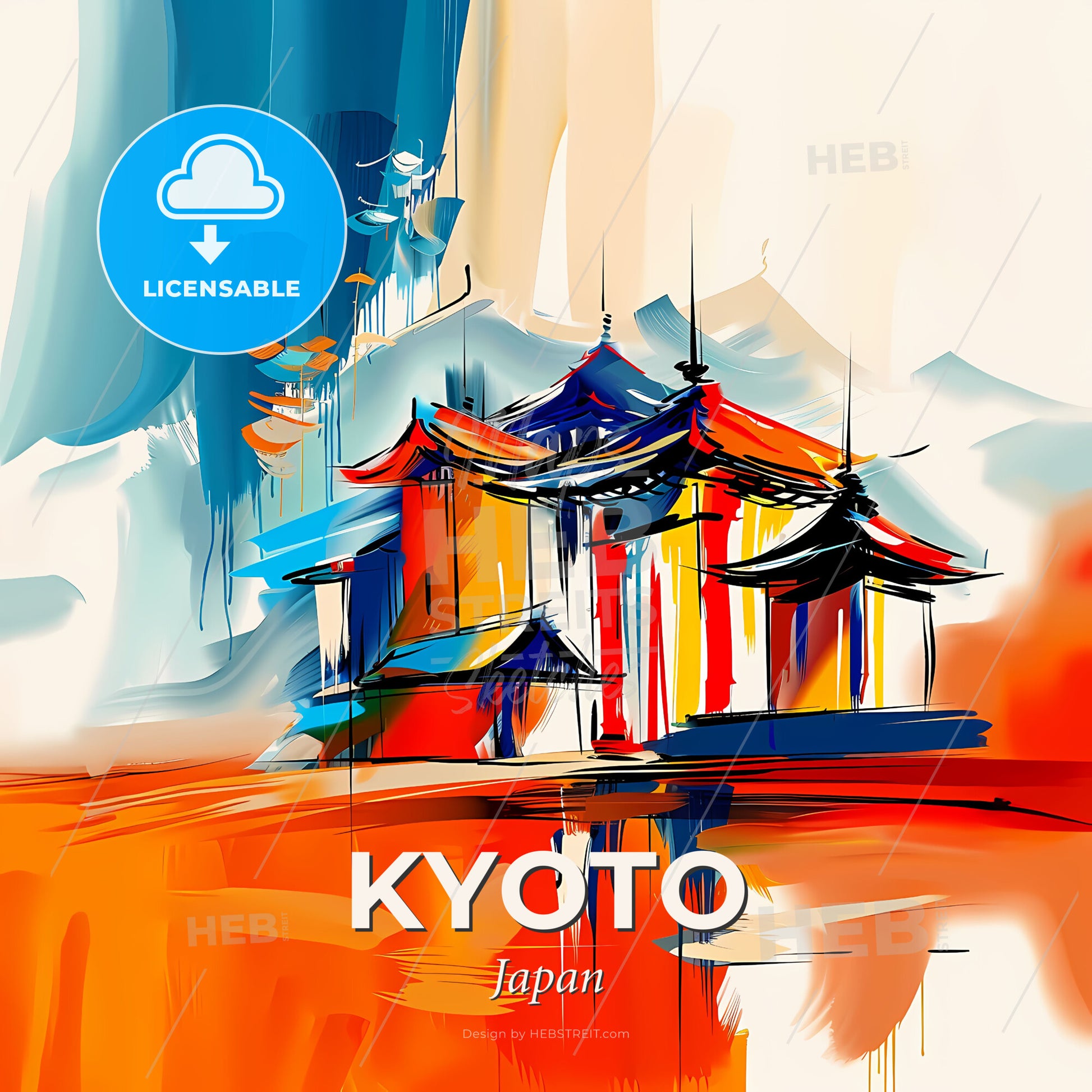 Vibrant Kyoto, Japan - A Painting Of A Building - Square format print template