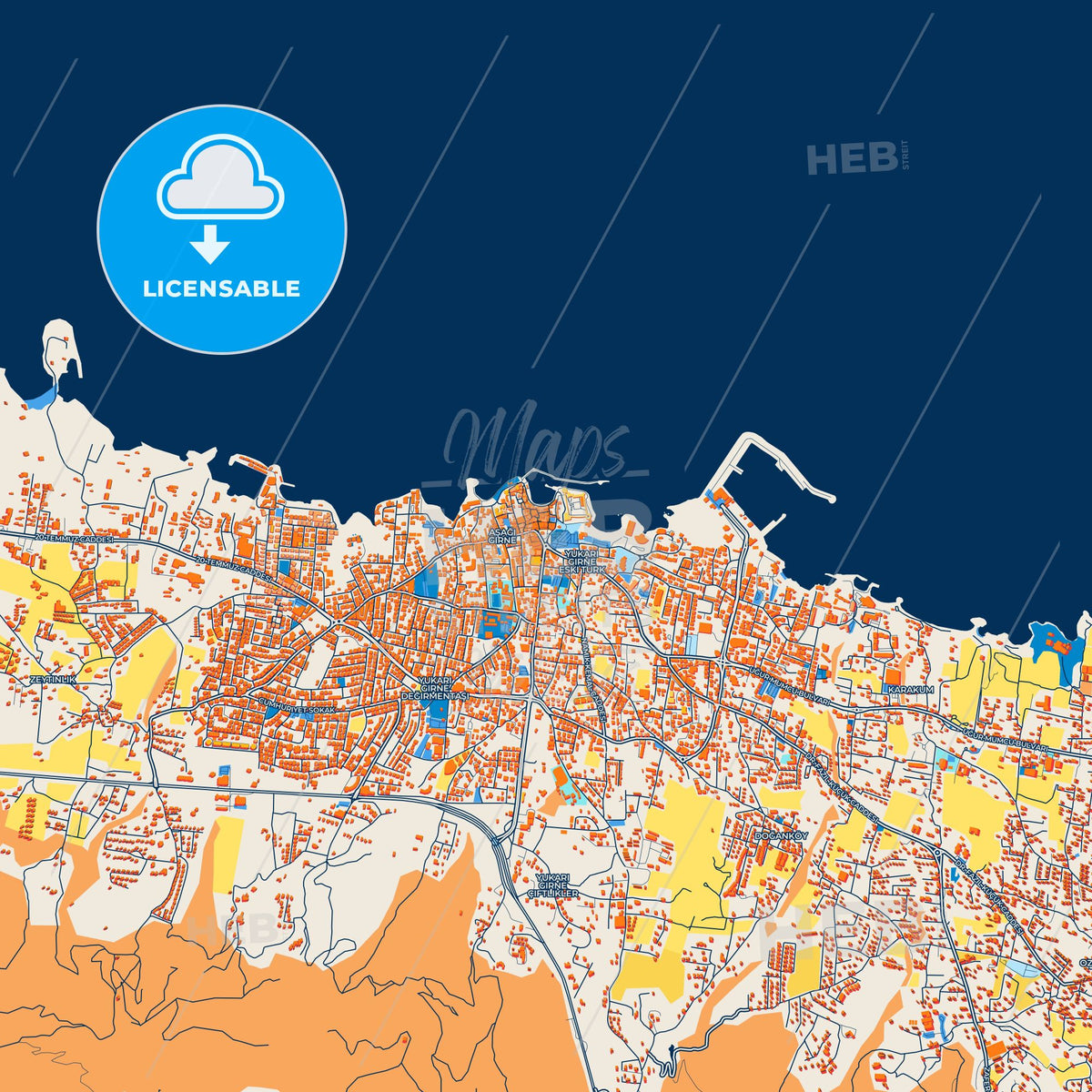 Colorful Kyrenia   Street Map with Labels and Buildings