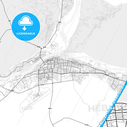 Kyzyl, Russia light map with streetnames, citynames and districts