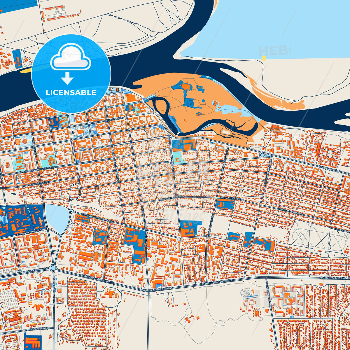 Colorful Kyzyl Street Map with Labels and Buildings