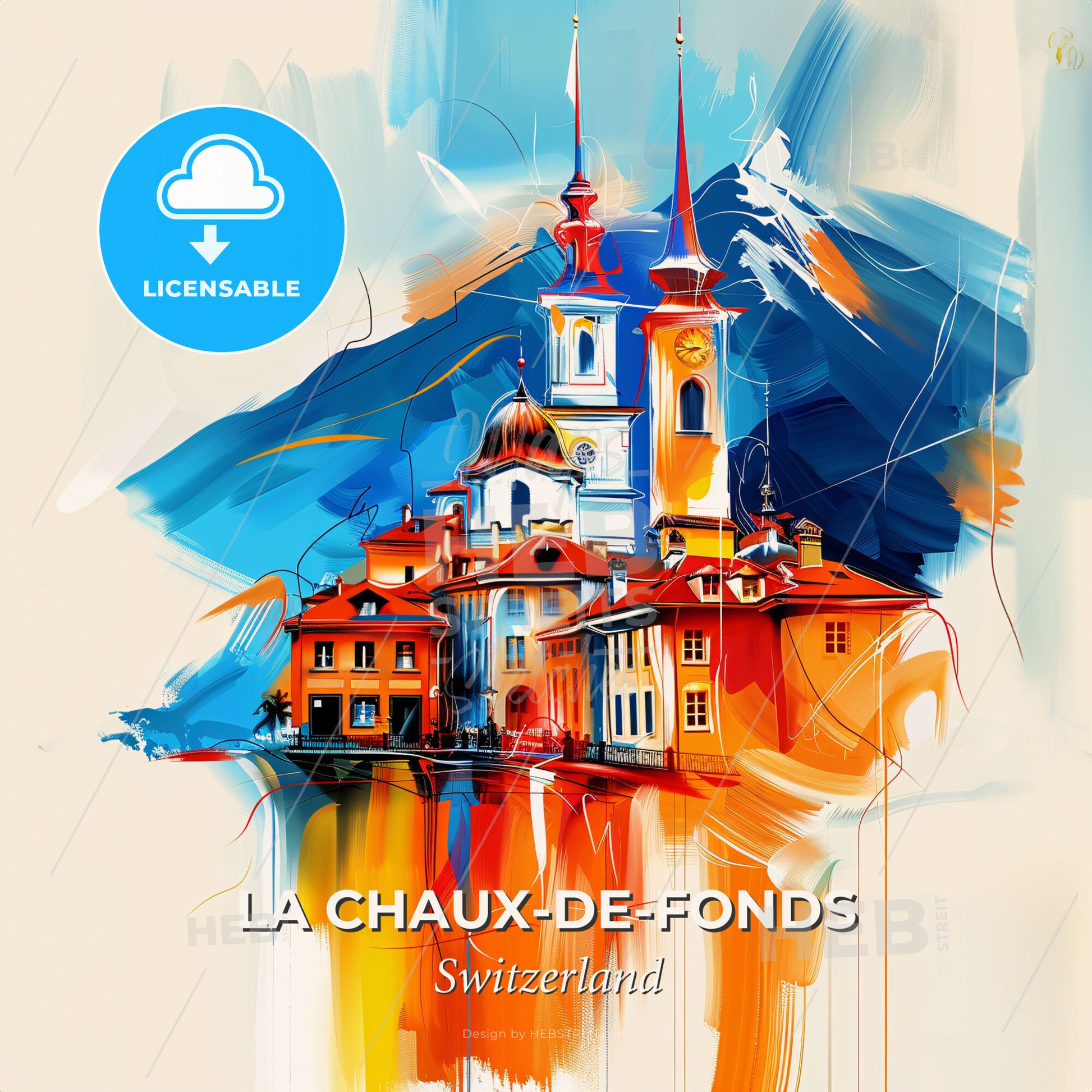 Vibrant La Chaux-De-Fonds, Switzerland - A Painting Of A Building - Square format print template