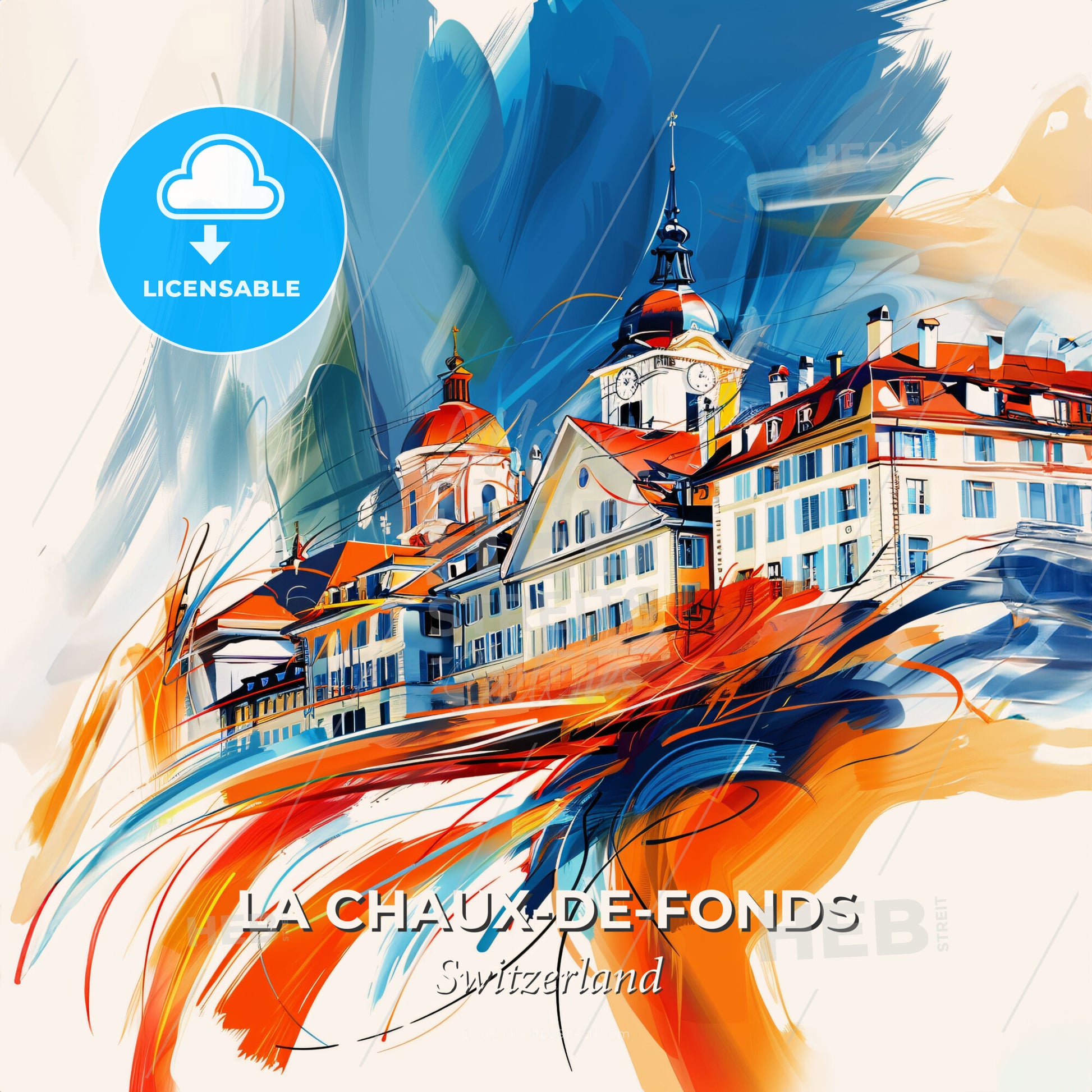 Vibrant La Chaux-De-Fonds, Switzerland - A Painting Of A Building - Square format print template