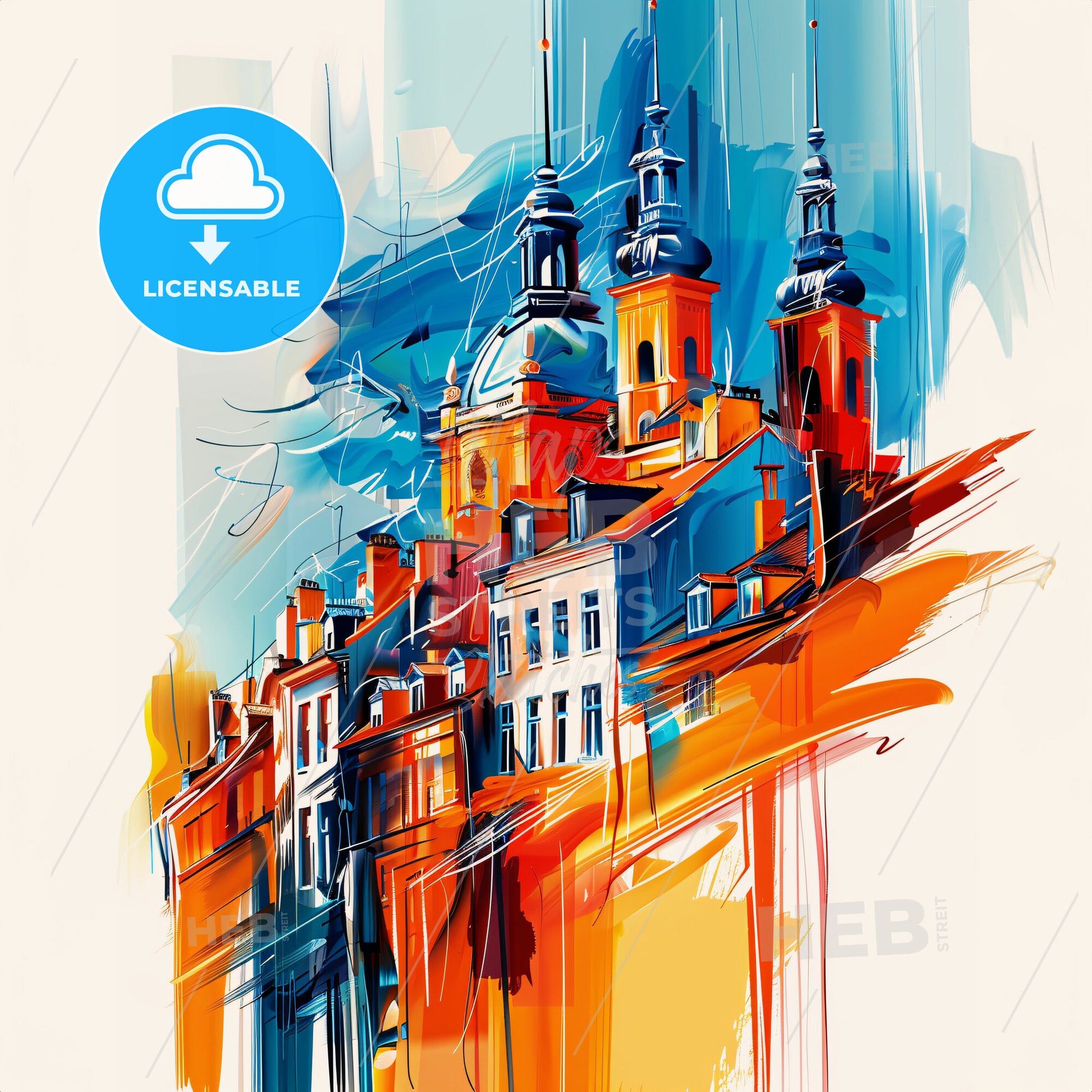 Vibrant La Louvière, Belgium - A Painting Of A Building With Towers