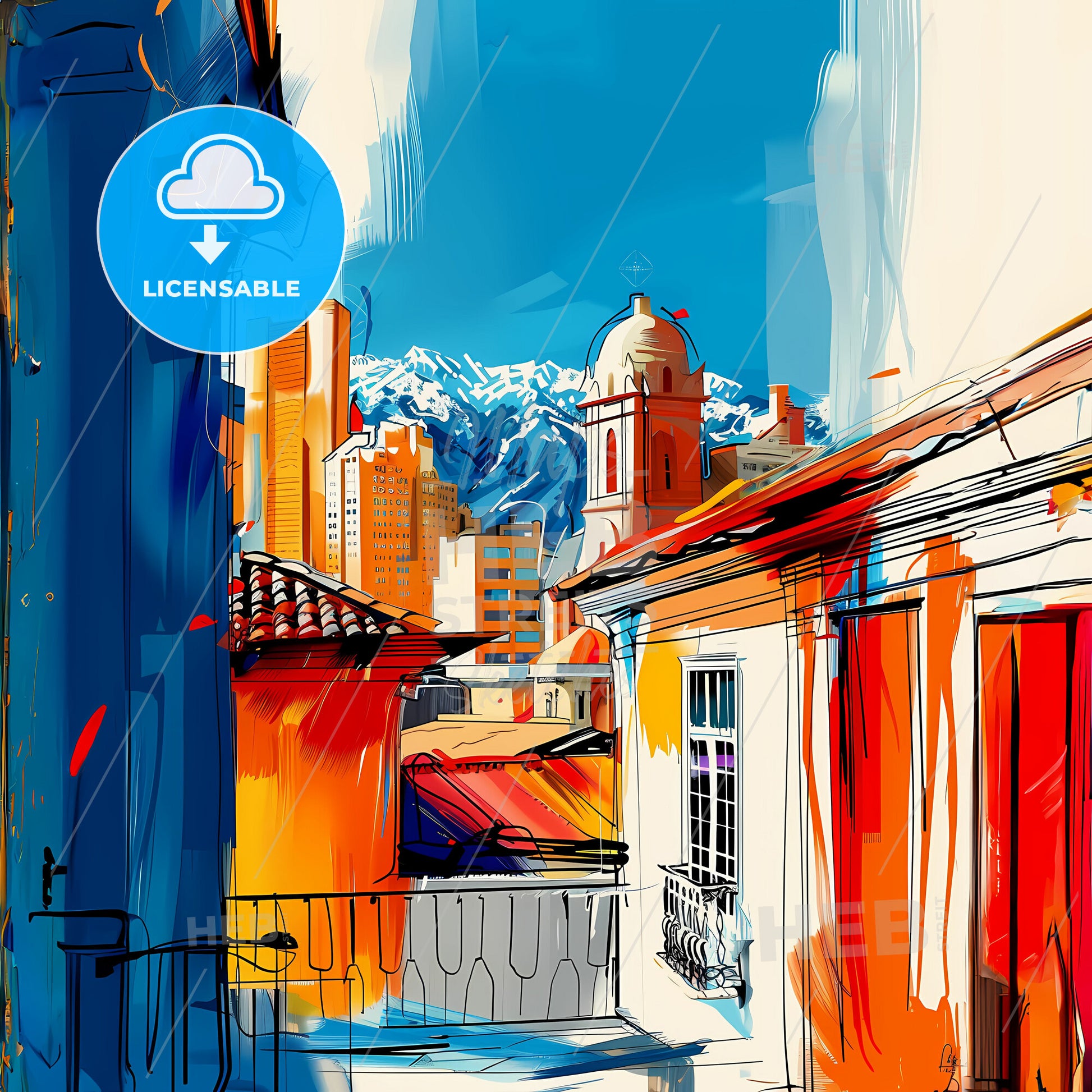 Vibrant La Paz, Bolivia - A Painting Of Buildings And Mountains