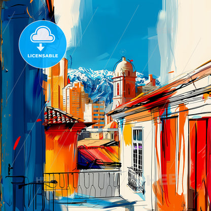 Vibrant La Paz, Bolivia - A Painting Of Buildings And Mountains