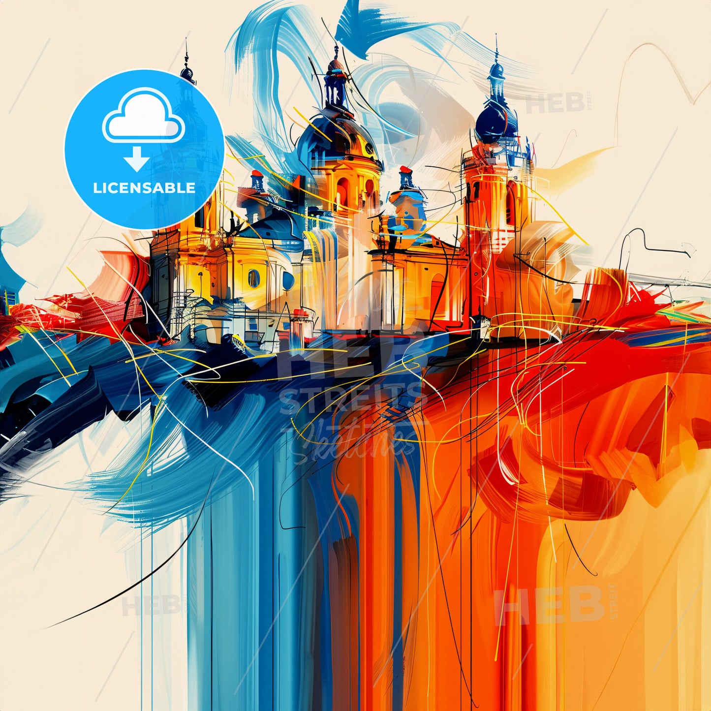 Vibrant La Roche-Sur-Yon, France - A Painting Of A Building With A Colorful Background