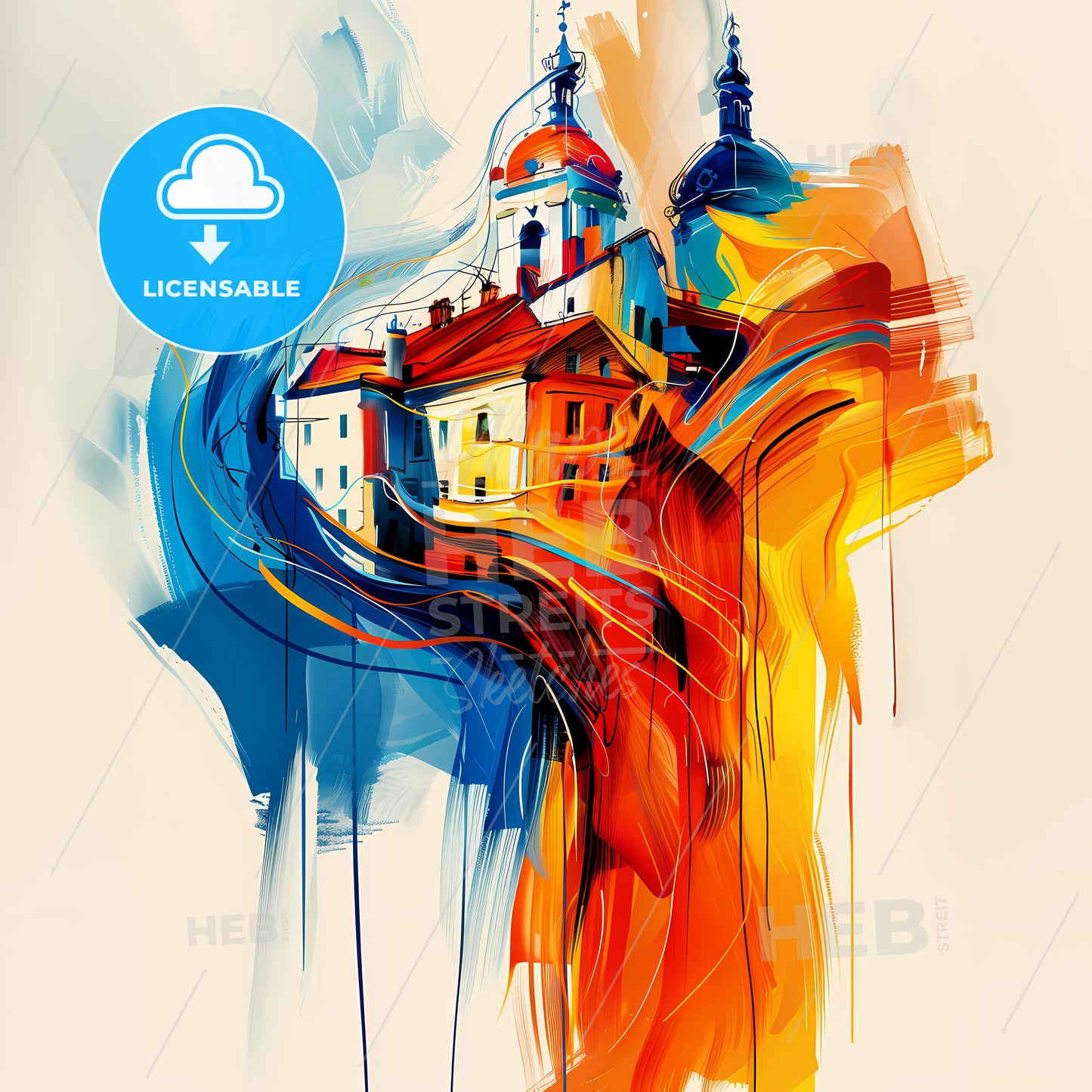 Vibrant La Roche-Sur-Yon, France - A Painting Of A Building With A Colorful Background