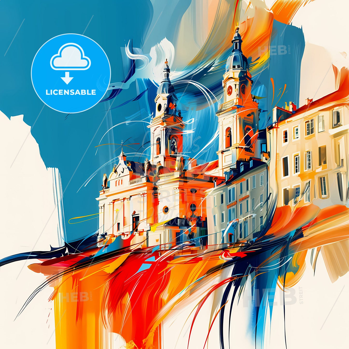 Vibrant La Rochelle, France - A Painting Of A Building With Towers