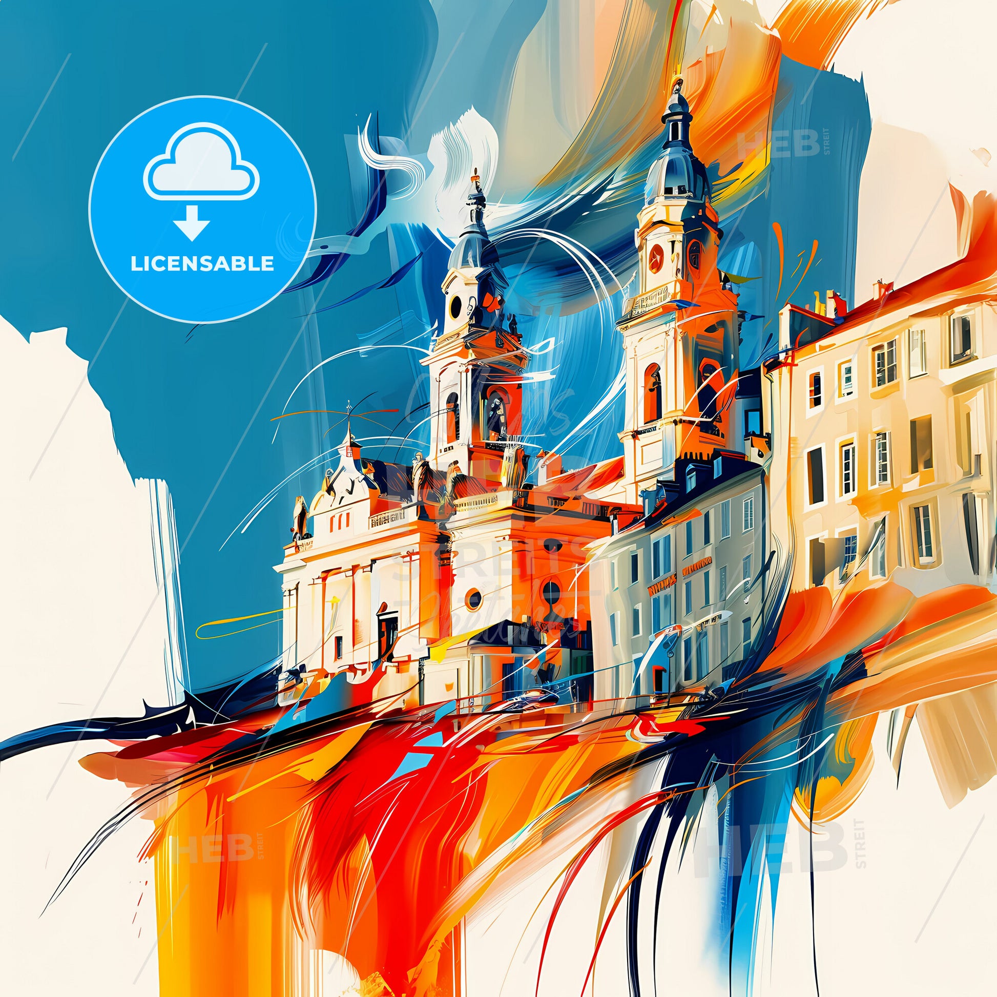 Vibrant La Rochelle, France - A Painting Of A Building With Towers