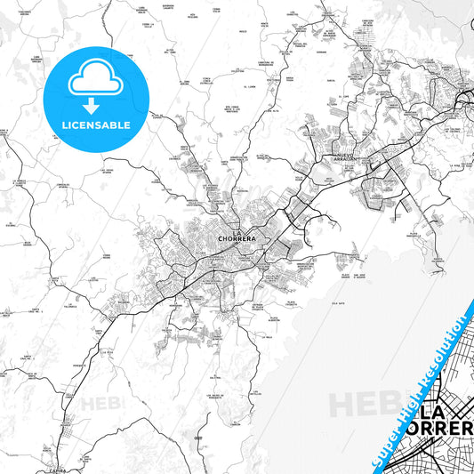 La Chorrera, Panama light map with streetnames, citynames and districts
