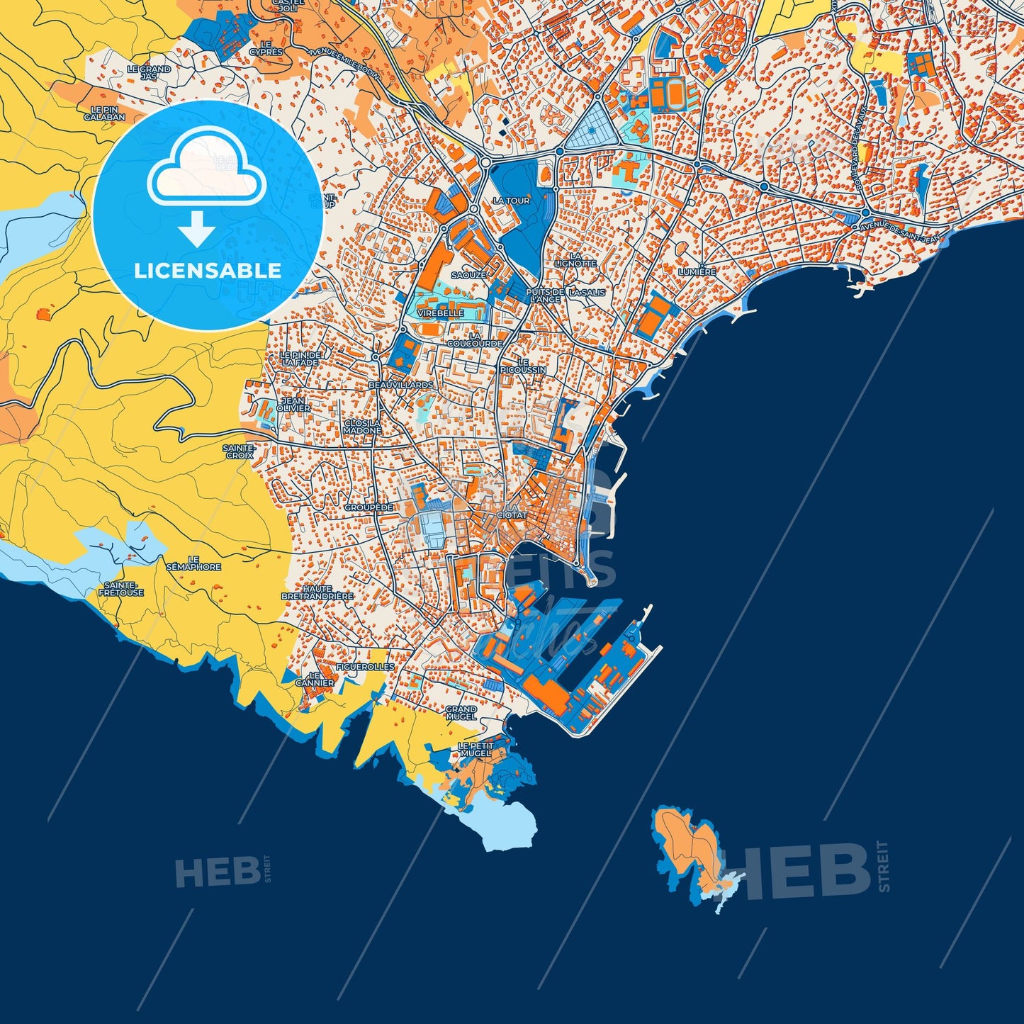 Colorful La Ciotat Street Map with Labels and Buildings