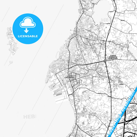 Laem Chabang, Thailand light map with streetnames, citynames and districts