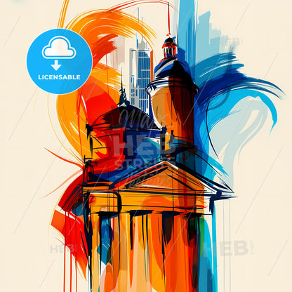 Vibrant Lafayette, Louisiana - A Painting Of A Building With A Tower And A City In The Background