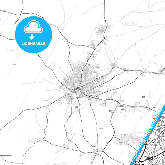 Lafia, Nigeria light map with streetnames, citynames and districts