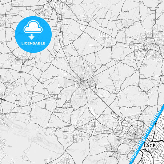 Lage, Germany light map with streetnames, citynames and districts