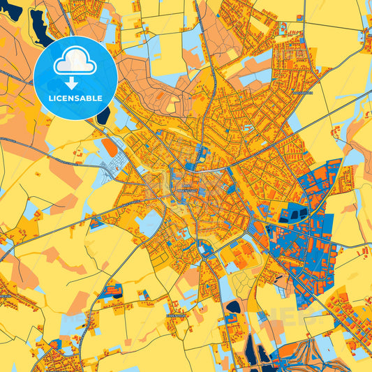 Colorful Lage Street Map with Labels and Buildings