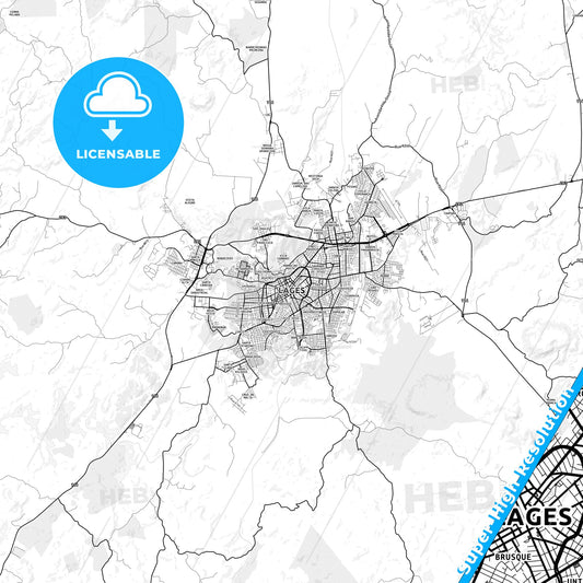 Lages, Brazil light map with streetnames, citynames and districts