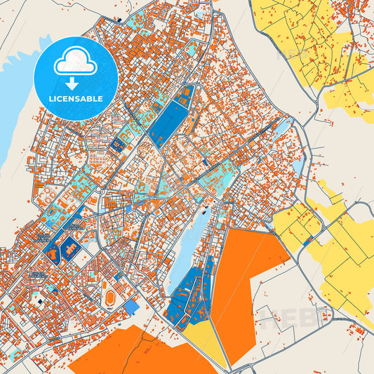 Colorful Laghouat Street Map with Labels and Buildings