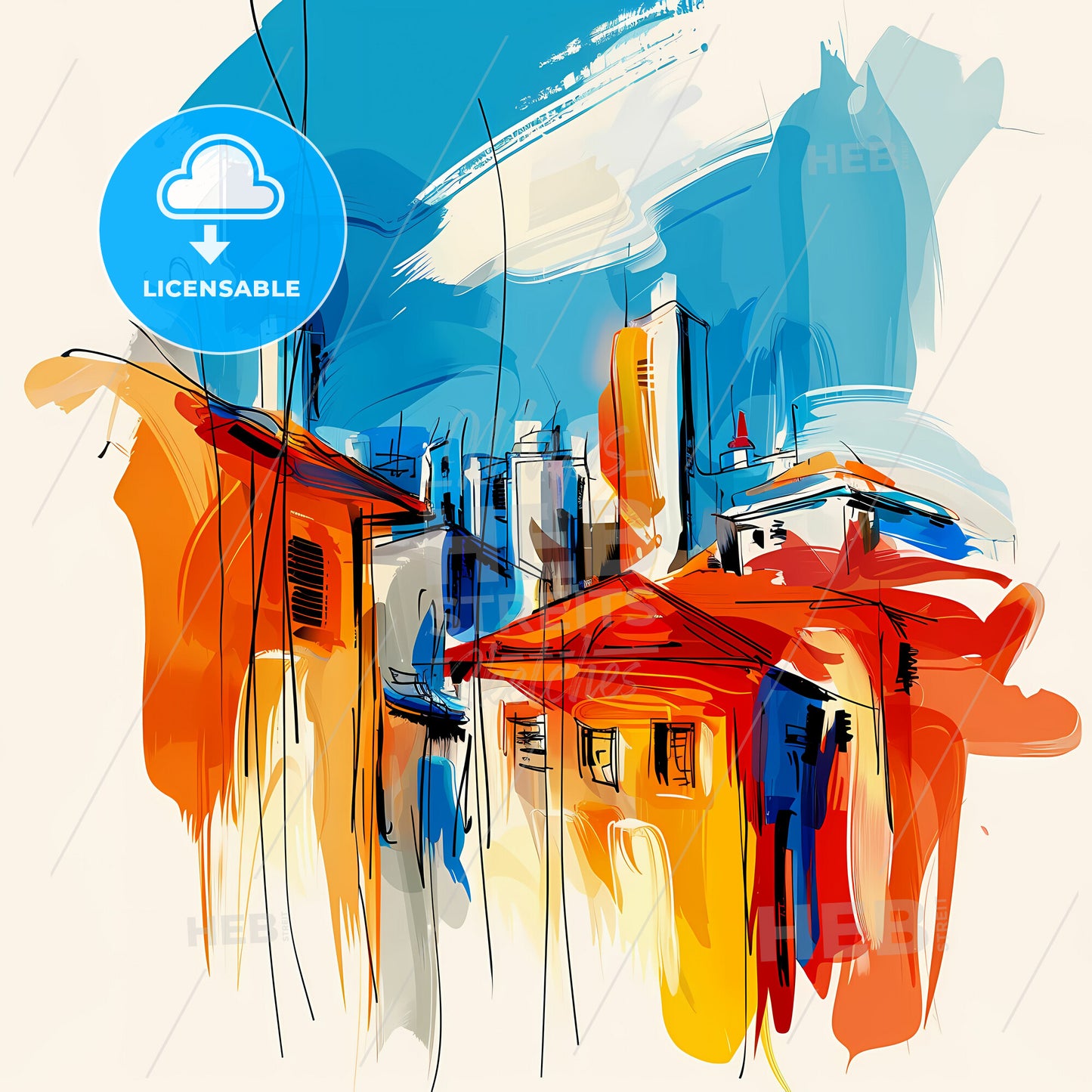 Vibrant Lagos, Nigeria - A Painting Of Buildings And A Blue Sky