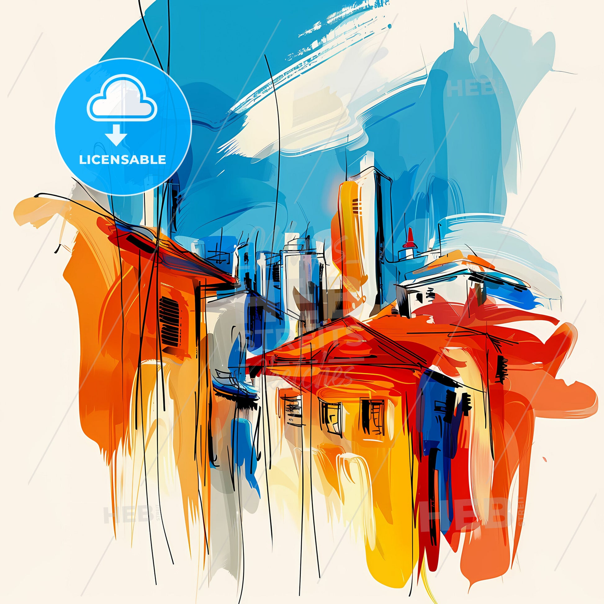 Vibrant Lagos, Nigeria - A Painting Of Buildings And A Blue Sky