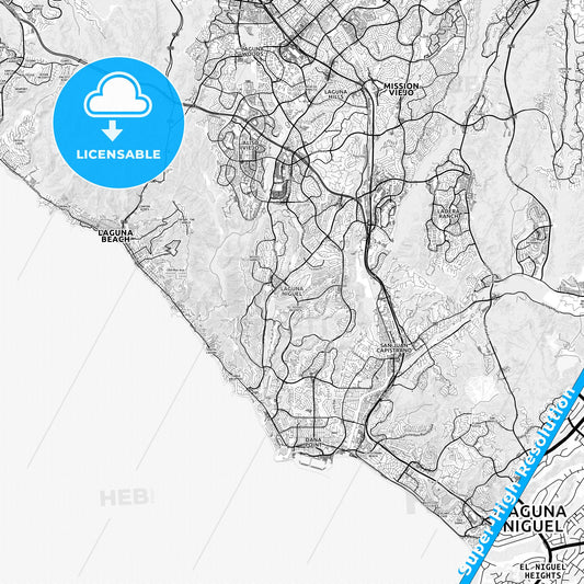 Laguna Niguel, California light map with streetnames, citynames and districts