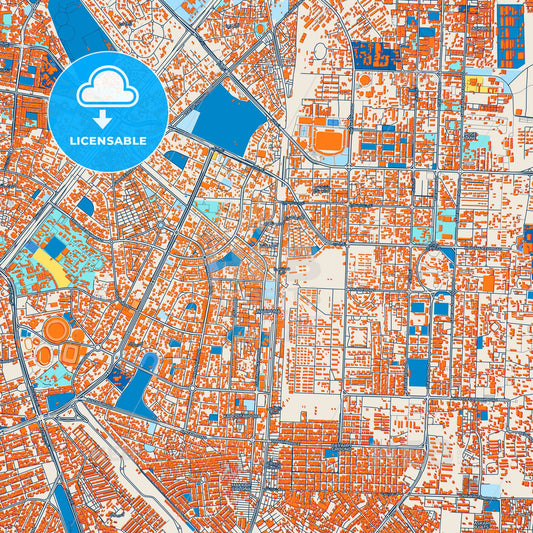 Colorful Lahore Street Map with Labels and Buildings
